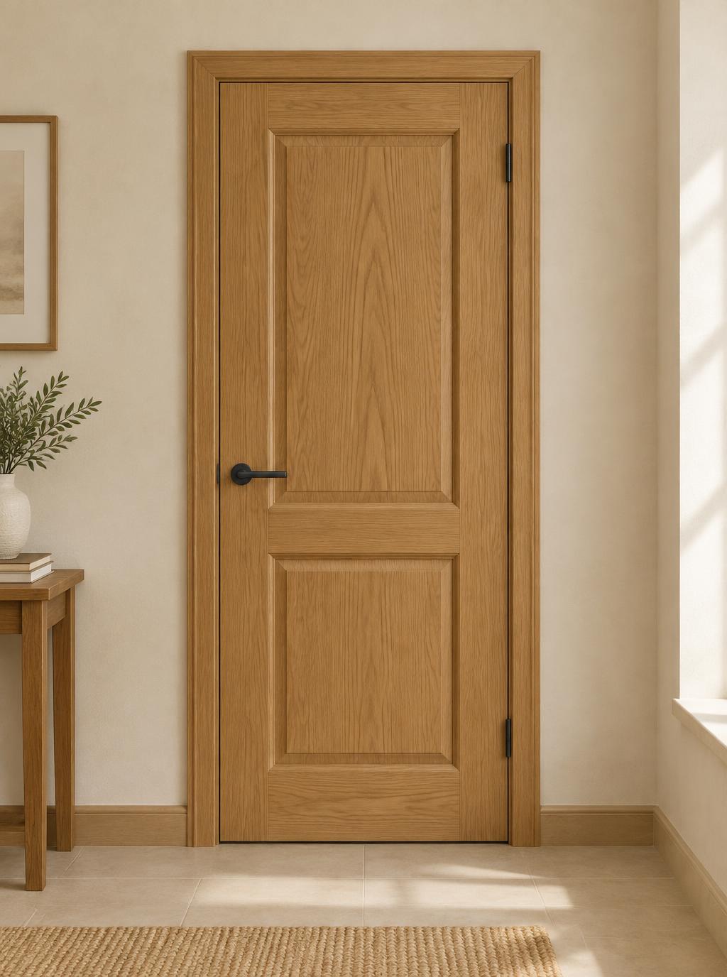 Puerta interior de WPC en acabado roble (imagen ilustrativa)