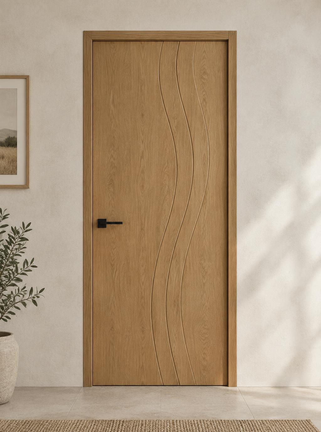 Puerta interior de WPC, modelo Diseño Roble Estriado (imagen ilustrativa)