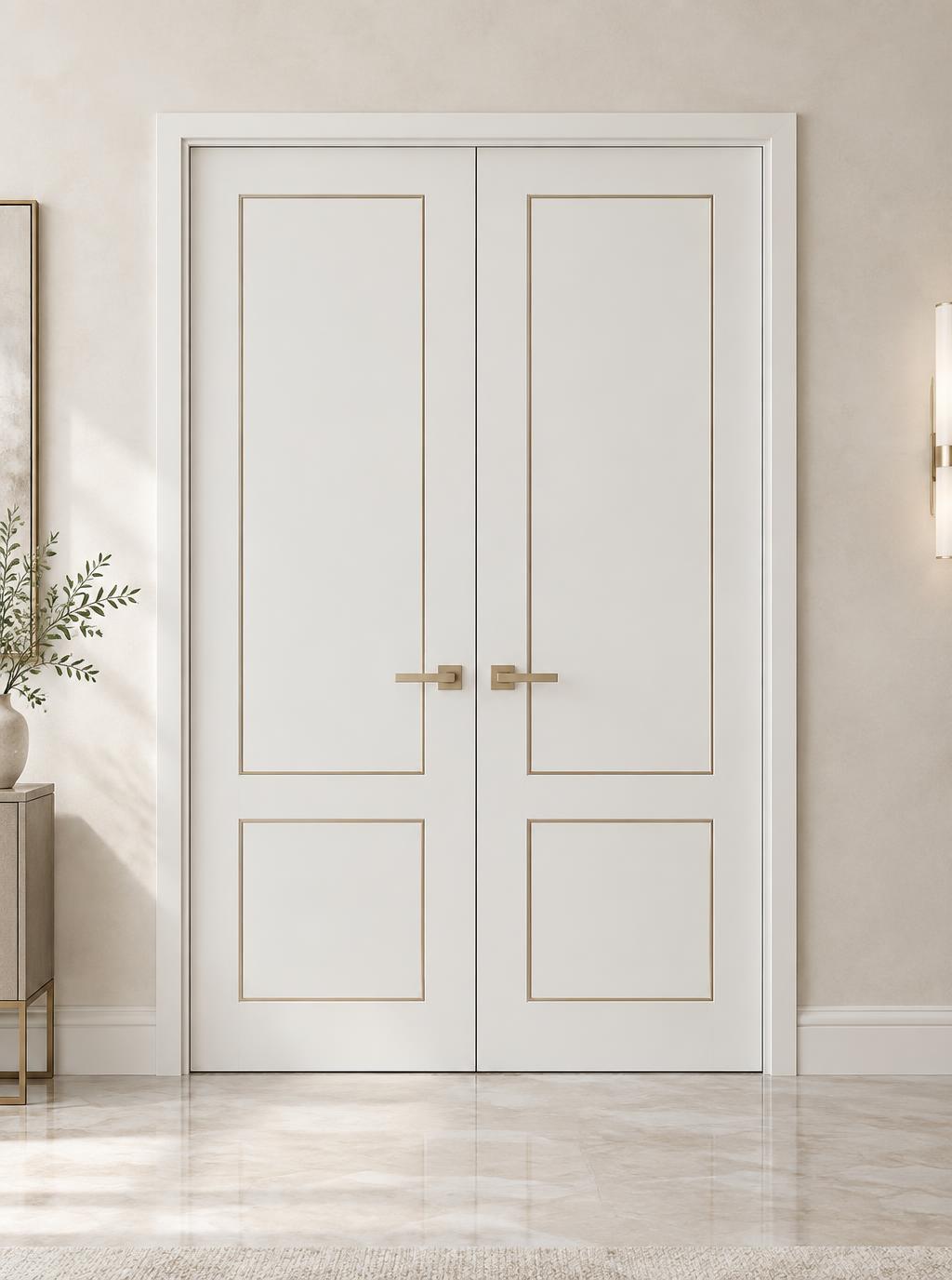 Puerta interior de WPC, modelo Doble Puerta Blanca Oro (imagen ilustrativa)